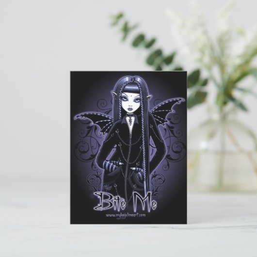 "Myna" Gothic Blue Bite Me Vampire Fairy Briefkaar Briefkaart (Staand voorkant)