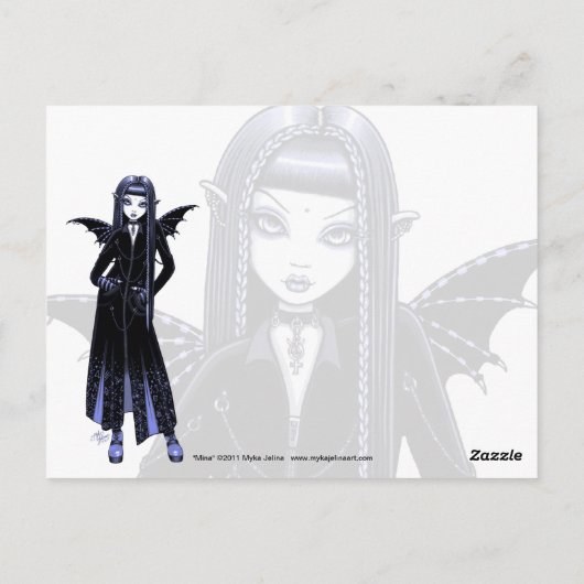 "Myna" Gothic Blue Bite Me Vampire Fairy Briefkaar Briefkaart (Achterkant)
