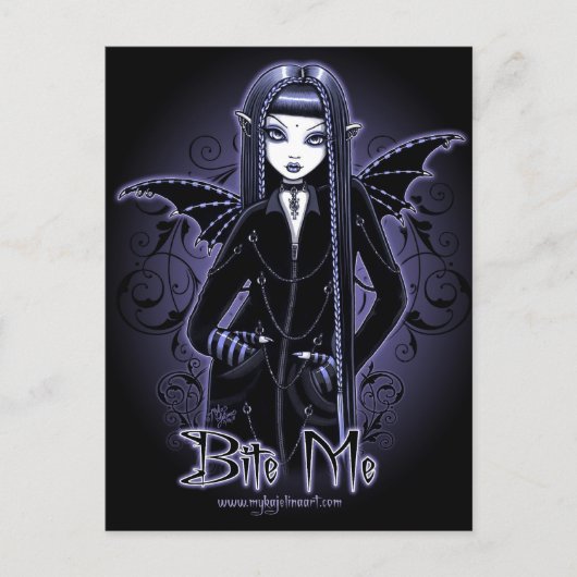 "Myna" Gothic Blue Bite Me Vampire Fairy Briefkaar Briefkaart (Voorkant)