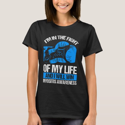 Myositis Awareness I will win Warrior Blue Ribbon T-shirt (Voorkant)