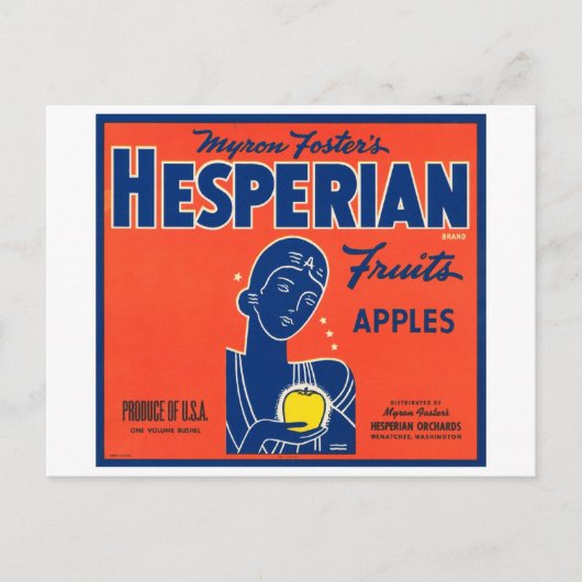 Myron Foster's Hesperian Fruits Apple Crate Labels Briefkaart (Voorkant)