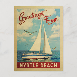 Myrtle Beach Briefkaart Sailboat Vintage Travel SC