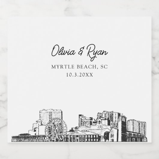 Myrtle Beach bruiloft gepersonaliseerde champagne  Sparkling Wijnetiket (Enkel label)