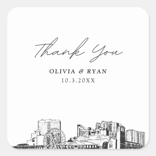 Myrtle Beach Bruiloft oriëntatiepunten Favor Dank  Vierkante Sticker (Voorkant)