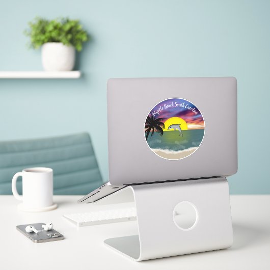 Myrtle Beach Dolphin Sunset Sticker (Laptop op bureau)