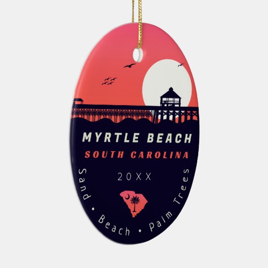 Myrtle Beach Pier SC Retro Sunset Souvenirs 60s Keramisch Ornament (Rechts)