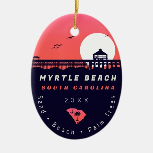 Myrtle Beach Pier SC Retro Sunset Souvenirs 60s Keramisch Ornament (Voorkant)