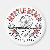 Myrtle Beach Retro Vignet Ronde Magneet (Voorkant)