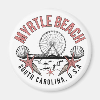 Myrtle Beach Retro Vignet Ronde Magneet
