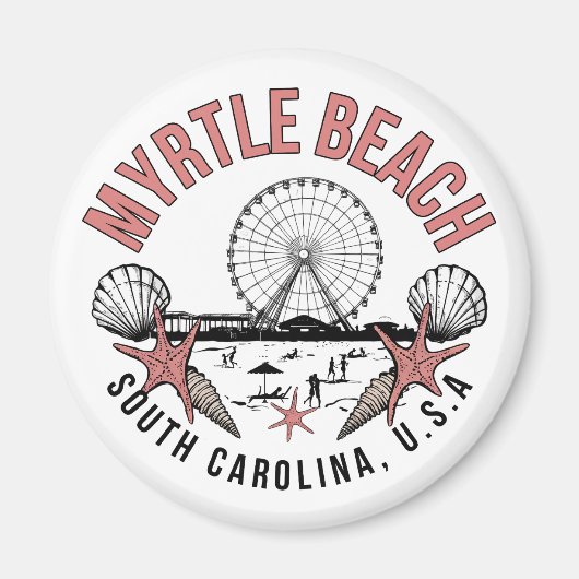 Myrtle Beach Retro Vignet Ronde Magneet (Voorkant)