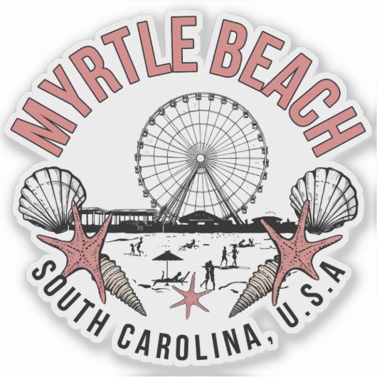 Myrtle Beach Retro Vignette Vinyl Decal Sticker (Voorkant)