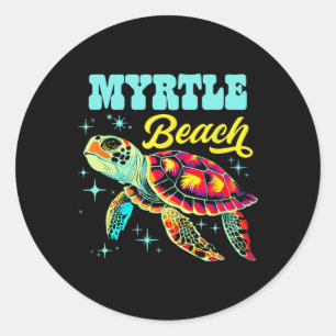 Myrtle Beach SC Artistiek Zee Schildpad Retro Ronde Sticker