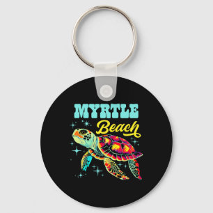 Myrtle Beach SC Artistiek Zee Schildpad Retro Sleutelhanger