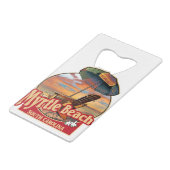 Myrtle Beach SC Beach Scène Design Creditkaart Flessenopener (Voorkant Gekanteld)