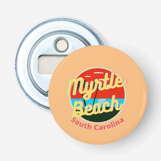 Myrtle Beach South Carolina Retro Sunset Button Flesopener (Voorkant)