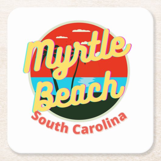Myrtle Beach South Carolina Retro Sunset Kartonnen Onderzetters (Voorkant)