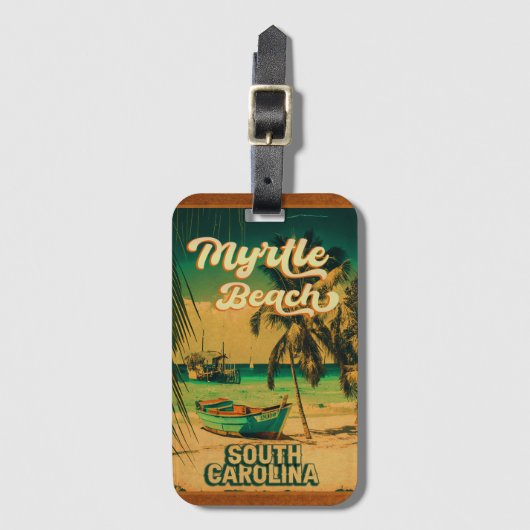 Myrtle Beach South Carolina Retro Sunset Souvenir Bagagelabel (Voorkant (verticaal))