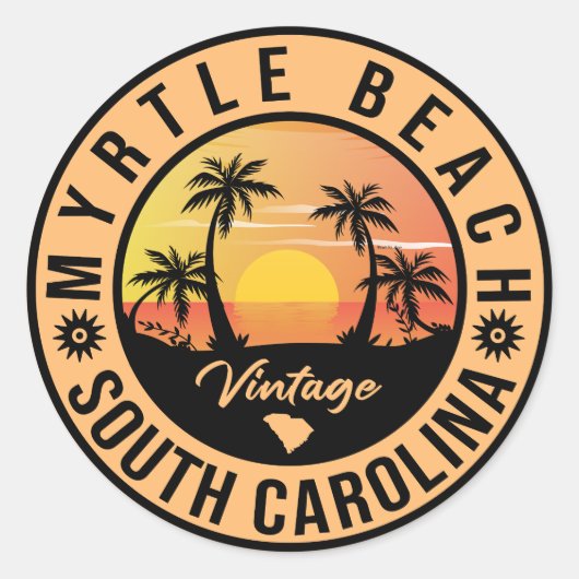 Myrtle Beach South Carolina Retro Sunset Souvenir Ronde Sticker (Voorkant)
