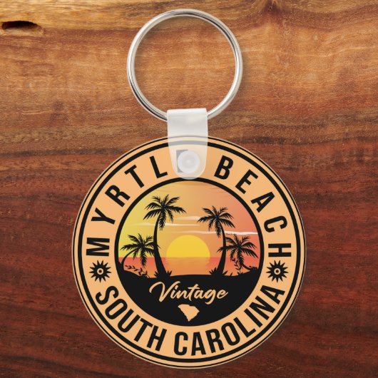 Myrtle Beach South Carolina Retro Sunset Souvenir Sleutelhanger (Voorkant)