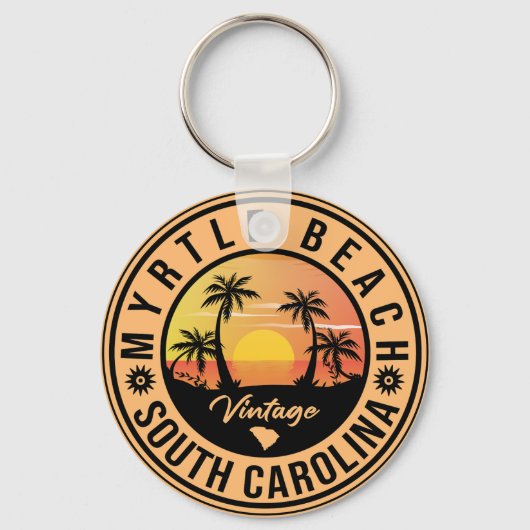 Myrtle Beach South Carolina Retro Sunset Souvenir Sleutelhanger (Achterkant)