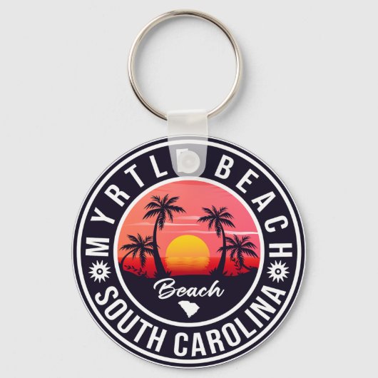 Myrtle Beach South Carolina Retro Sunset Souvenir Sleutelhanger (Voorkant)
