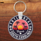 Myrtle Beach South Carolina Retro Sunset Souvenir Sleutelhanger (Voorkant)