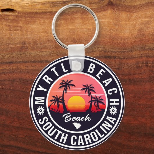 Myrtle Beach South Carolina Retro Sunset Souvenir Sleutelhanger (Voorkant)