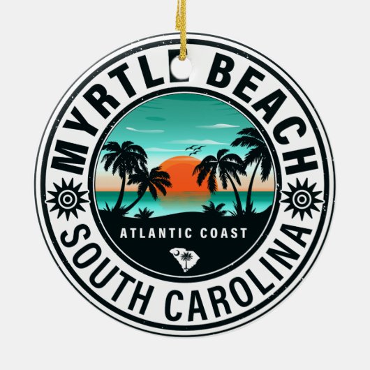 Myrtle Beach South Carolina Retro Sunset Souvenirs Keramisch Ornament (Achterkant)