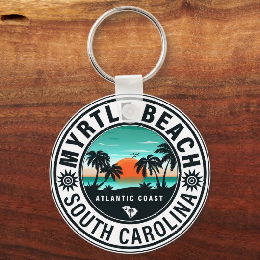 Myrtle Beach South Carolina Retro Sunset Souvenirs Sleutelhanger (Voorkant)