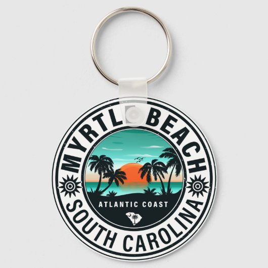 Myrtle Beach South Carolina Retro Sunset Souvenirs Sleutelhanger (Achterkant)