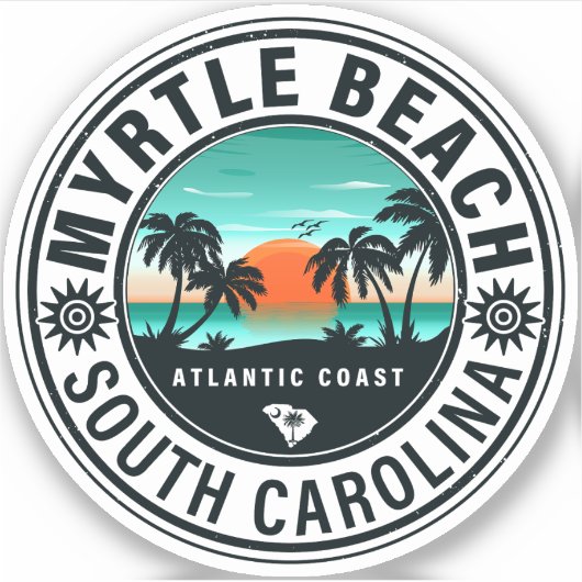 Myrtle Beach South Carolina Retro Sunset Souvenirs Sticker (Voorkant)