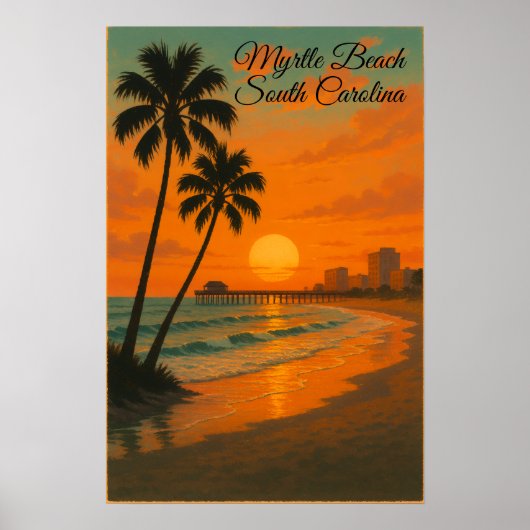 Myrtle Beach, South Carolina Retro Tourism Travel Poster (Voorkant)