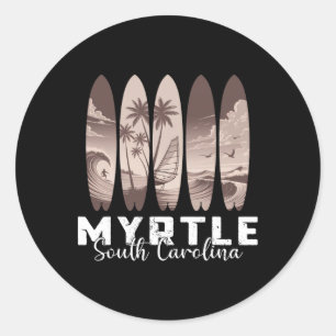 Myrtle Beach South Carolina Surfplank Mannen Vrouw Ronde Sticker