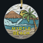 Myrtle Beach South Carolina Vintage Keramisch Ornament<br><div class="desc">Myrtle Beach hand getekende illustratie met bergen en golven op de achtergrond. Ideaal voor iedereen die graag Myrtle Beach bezoekt.</div>