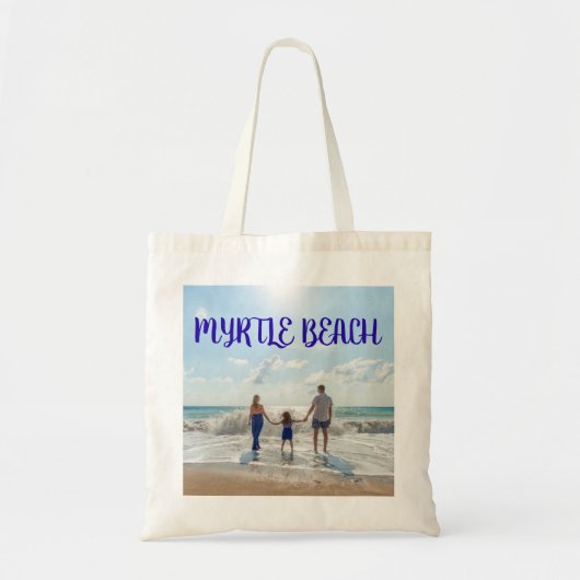 Myrtle Beach Souvenir Sand en Surf met familie Tote Bag (Voorkant)