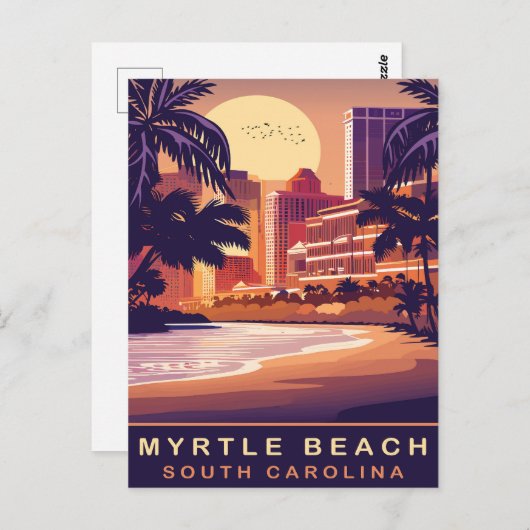 Myrtle Beach, Sunset, South Carolina, Reizen Briefkaart (Voorkant / Achterkant)