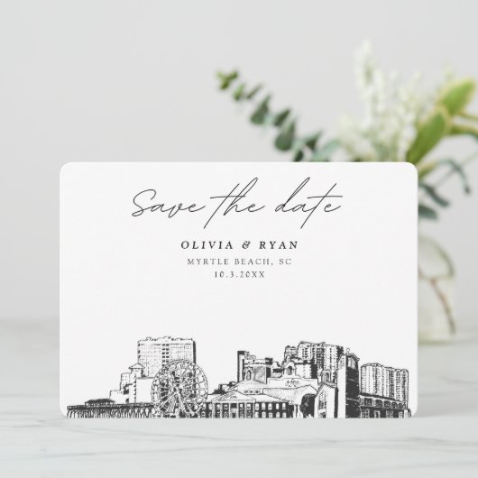 Myrtle Beach Trouw Skyline Save the Date  Kaart (Staand voorkant)