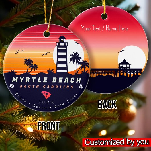 Myrtle Beach vuurtoren SC Retro Sunset Souvenirs Keramisch Ornament