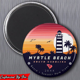 Myrtle Beach vuurtoren SC Retro Sunset Souvenirs Magneet