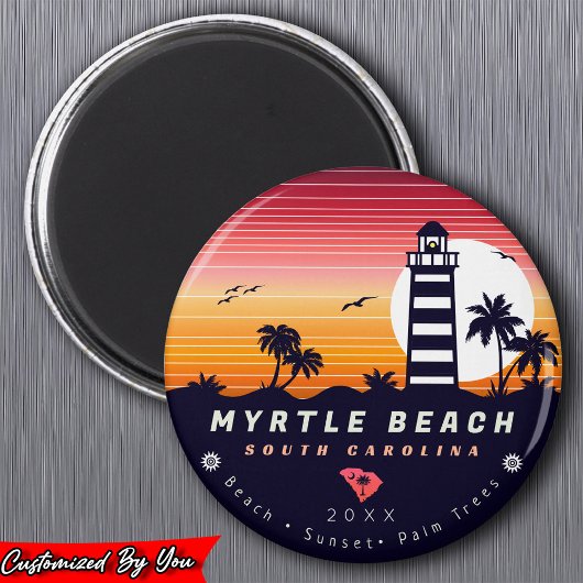 Myrtle Beach vuurtoren SC Retro Sunset Souvenirs Magneet