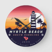 Myrtle Beach vuurtoren SC Retro Sunset Souvenirs Ronde Klok (Voorkant)