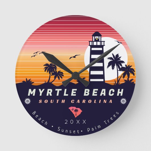 Myrtle Beach vuurtoren SC Retro Sunset Souvenirs Ronde Klok (Voorkant)
