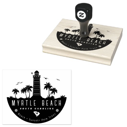 Myrtle Beach vuurtoren SC Retro Sunset Souvenirs Rubberstempel (Gestempeld)