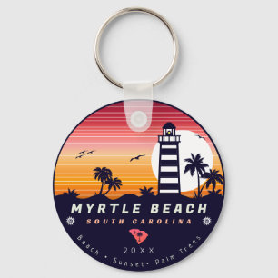Myrtle Beach vuurtoren SC Retro Sunset Souvenirs Sleutelhanger