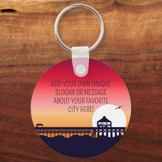 Myrtle Beach vuurtoren SC Retro Sunset Souvenirs Sleutelhanger (Achterkant)