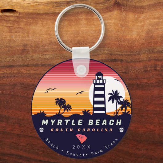 Myrtle Beach vuurtoren SC Retro Sunset Souvenirs Sleutelhanger (Voorkant)