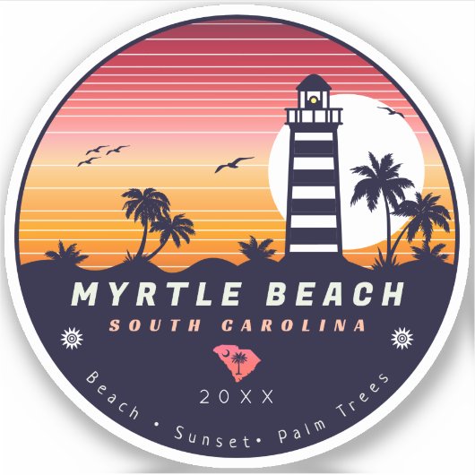 Myrtle Beach vuurtoren SC Retro Sunset Souvenirs Sticker (Voorkant)