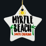 Myrtle Beach Waterverf Keramisch Ornament<br><div class="desc">Een reis naar Myrtle Beach gaat over het maken van herinneringen. Dit ontwerp zal je helpen de warme zonnige dagen en de coole schaduw van palmbomen het hele jaar door te herinneren. Deze geweldige logo van de waterverf kenmerkt de tekst "Myrtle Beach, South Carolina" samen met helder gekleurde design om...</div>