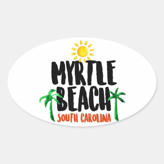Myrtle Beach Waterverf Ovale Sticker (Voorkant)