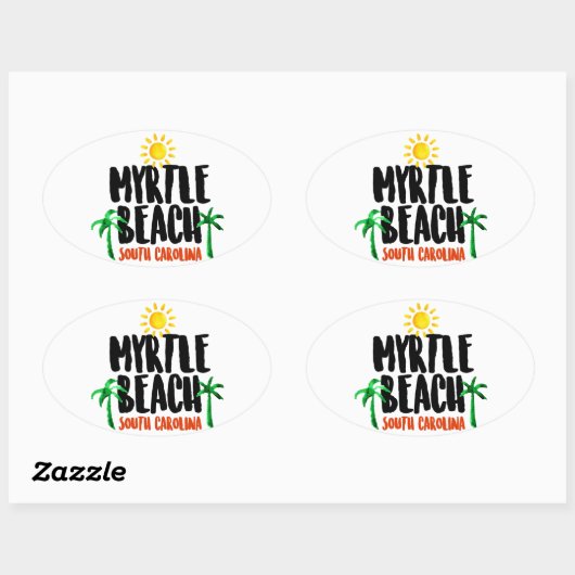 Myrtle Beach Waterverf Ovale Sticker (Vel)